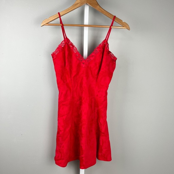 Vintage Victoria's Secret Womens S Gold Label Red Chemise Floral Jacquard - Picture 2 of 8